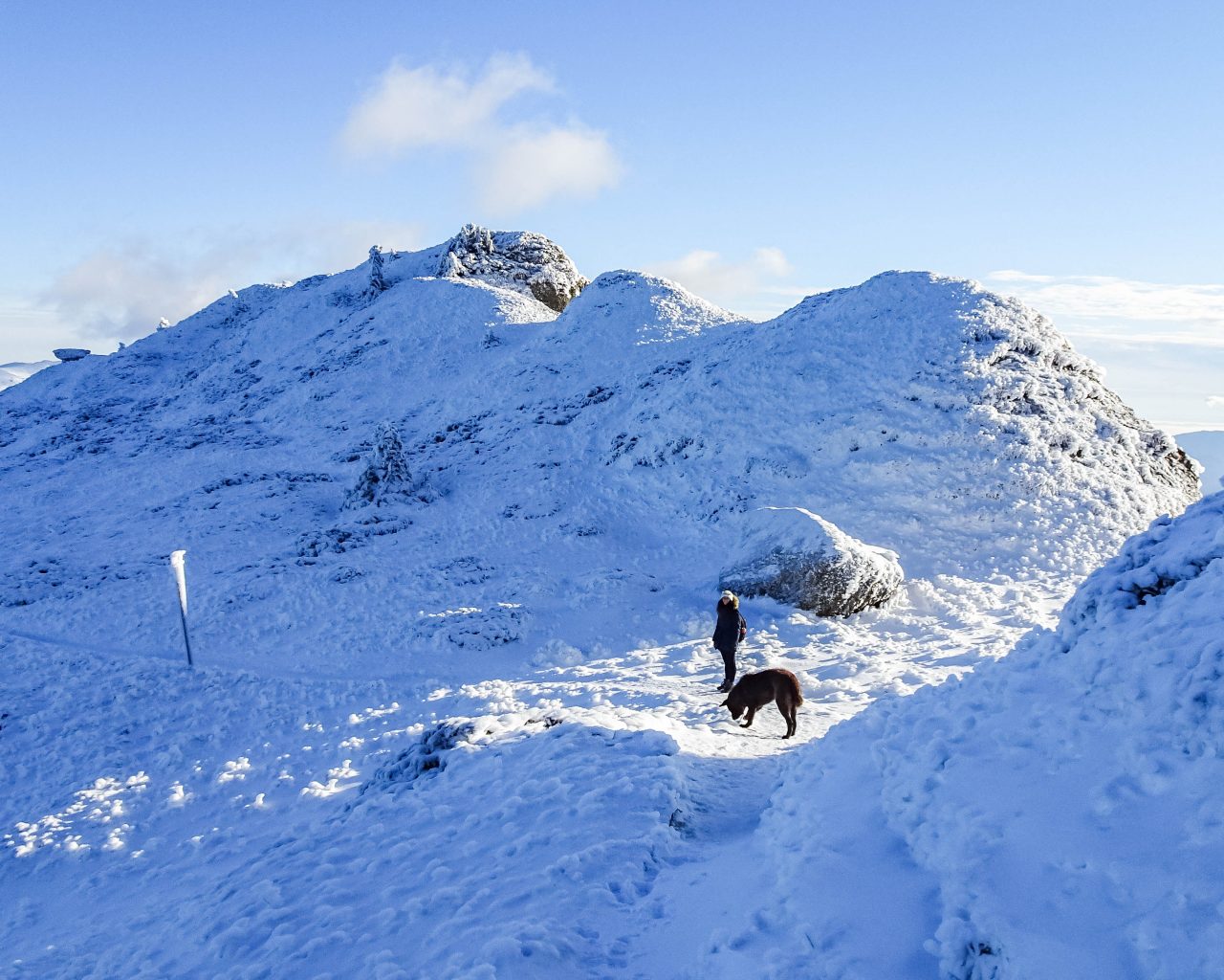 Jessica-en-hond-op-wandelpad-Ciucas-met-sneeuw