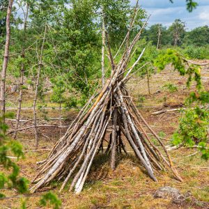 Zelfgemaakte-tipi-van-hout-bij-Archemerberg