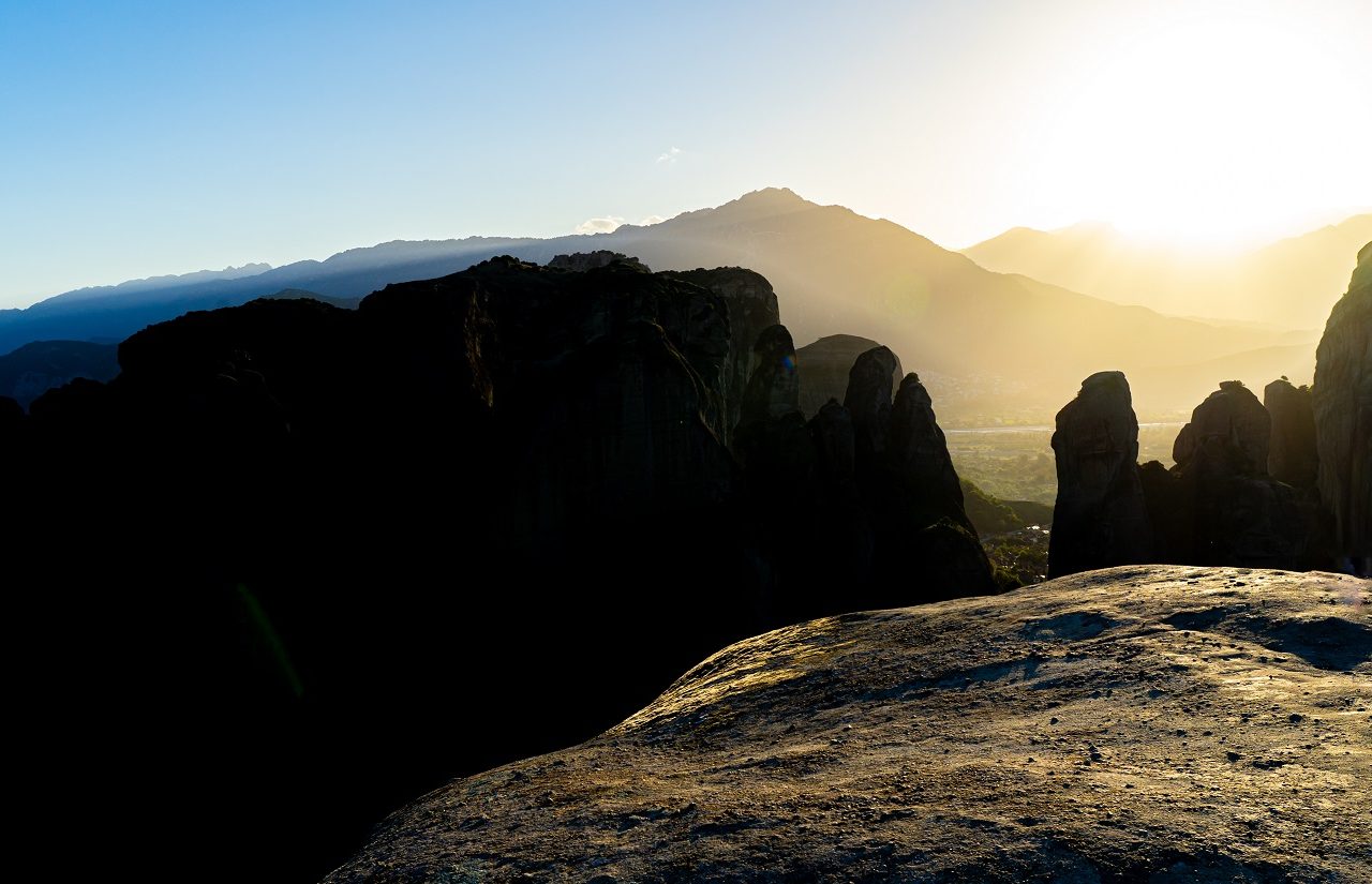 Zonsondergang-Meteora-Griekenland